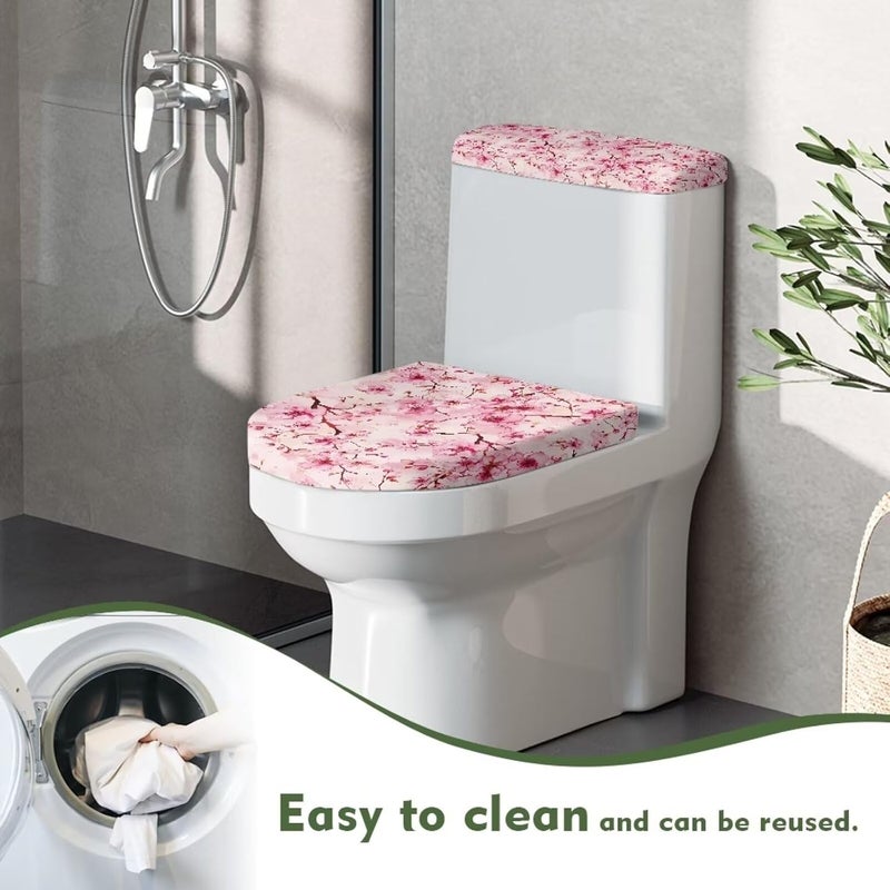 Kathyboom Cherry Blossom Toilet Tank Lid Cover Splash Resistant Toilet Tank Lid Covers Reusable Keep Dust Stain Off Toilet Lid Fit Most Round Elongated Oval Toilet Home Decor - Image 4